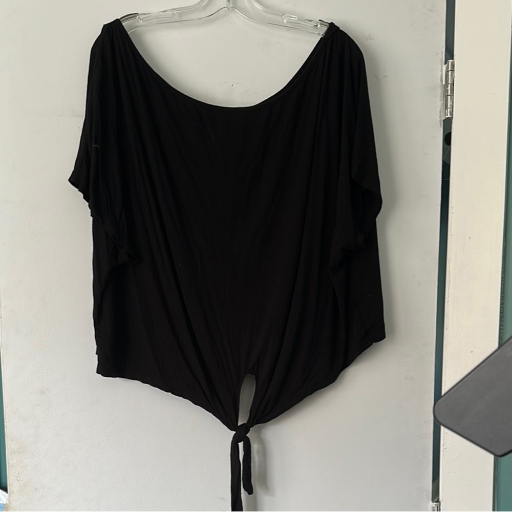 SHEIN Black Dolman Sleeve Tie Front Blouse